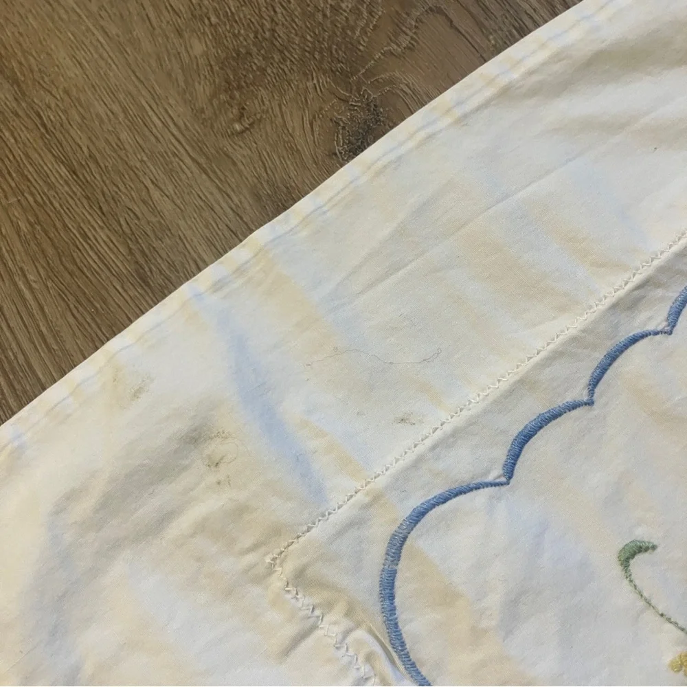 Vintage Embroidered White Cotton Large Pillowcase